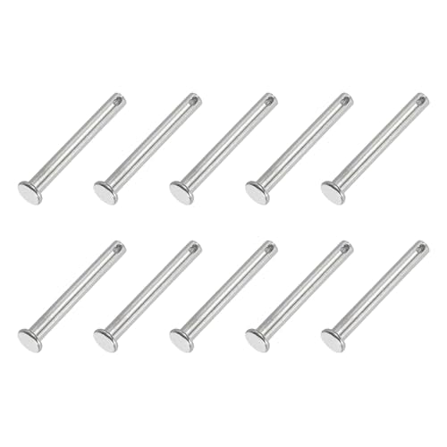 PATIKIL 6 x 50 mm Single Hole Clevis Pins, 10 Pcs 304 Stainless Steel Flat Head Pin for Hitch Pin Lock Link Hinge Systems, Silver - size: 6 x 50 x 46 mm