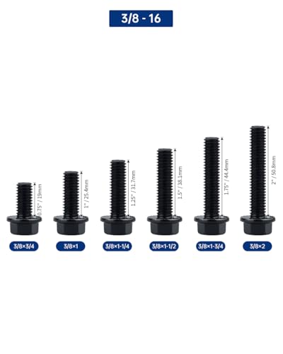 3/8-16 x 1-1/4" Flanged Hex Bolts (10 pcs), 18-8 (304) Stainless Steel, External Hex Drive, Hexagon Head Bolts Screws with Flange Washer, Fayeploo - color: Black, size: 3/8-16 x 1-1/4