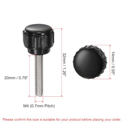 uxcell 12pcs Knurled Clamping Knobs M4 x 20mm Metric 304 Stainless Steel Male Thread Thumb Screw on Type 14mm Plastic Round Head Threaded Hand Bolt Stud Knobs Black - size: M4 x 20mm x 14mm