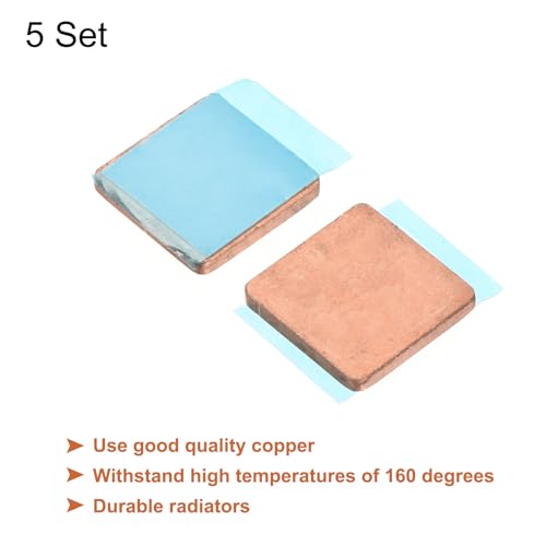 MECCANIXITY Heatsink Copper Sheet Shim, 2mm Thickness Pad with Thermal Conductive Adhesive Tape for Desktop Computer GPU CPU Cooling Patch 5 Set - size: 2mm
