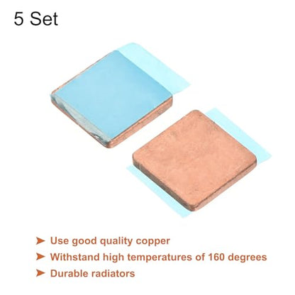 MECCANIXITY Heatsink Copper Sheet Shim, 2mm Thickness Pad with Thermal Conductive Adhesive Tape for Desktop Computer GPU CPU Cooling Patch 5 Set - size: 2mm