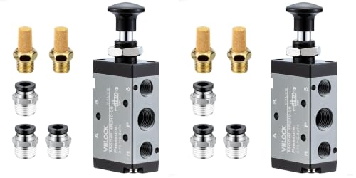 4R210-08 Push Pull Valve 5/2 Way 1/4"NPT Air Valve for Cylinder (Pack of 2) - size: 1/4"NPT (Pack of 2), style: 5 way 2 position