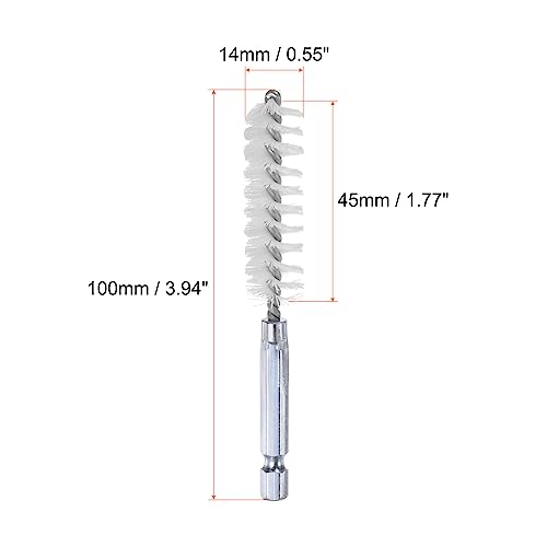 HARFINGTON 5Pcs Nylon Bore Brush 14mm Dia 4" Long Cleaning Twisted Wire Brush with Handle 1/4" Hex Shank for Tubes, Ports, Bearings - size: 14mm