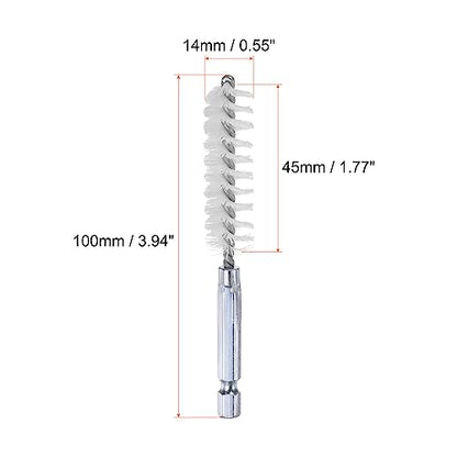 HARFINGTON 5Pcs Nylon Bore Brush 14mm Dia 4" Long Cleaning Twisted Wire Brush with Handle 1/4" Hex Shank for Tubes, Ports, Bearings - size: 14mm