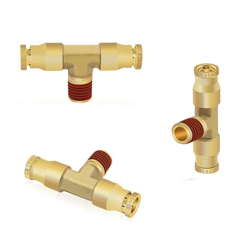 Siptenk 1/4"OD Tube x 1/8"NPT Thread Tee Brass Push to Connect Fittings - color: 1/4" OD & 1/8" NPT Tee