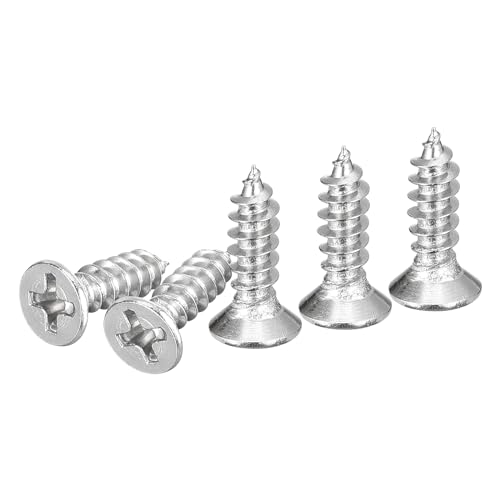 DTGN 100Pcs M4.2x14mm Flat Head Wood Screws, 304 Stainless Steel Phillips Self Tapping Screws - Good for Woodworking, Furniture - Silver - size: M4.2x14mm