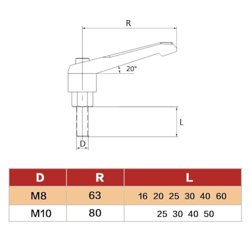 M10 Clamping Lever Hex Socket Drive Adjustable Walfront (M10 x 50)(M10*25)