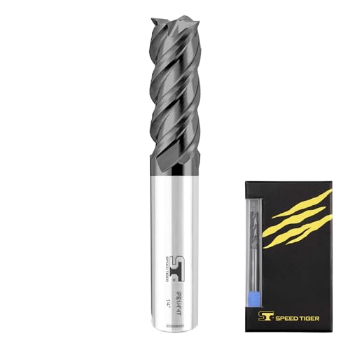 SPEED TIGER Micrograin Carbide Square 45° Helix End Mill - 4 Flute - IPE1/4 4T (5 Pieces, 1/4") - for Milling Alloy Steels, Hardened Steel, Metal & More – Mill Bits Sets for DIYers & Professionals - size: 1/4 in
