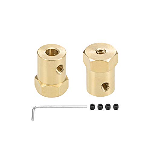 uxcell Hex Coupler 5mm Bore Motor Hex Brass Shaft Coupling Flexible Connector for Car Wheels Tires Shaft Motor 2pcs - size: 5mm