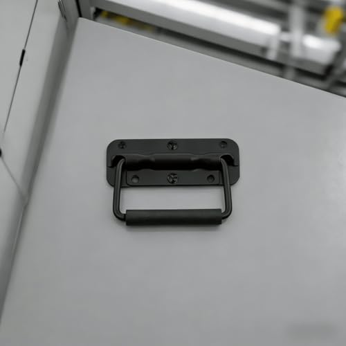 2 Pcs Spring Loaded Handle, Black Heavy Duty Stainless Steel Chest Handle, Rubber Grip Folding Handles for Toolbox Chest Case Trunks Crates Storage Boxes - color: Black