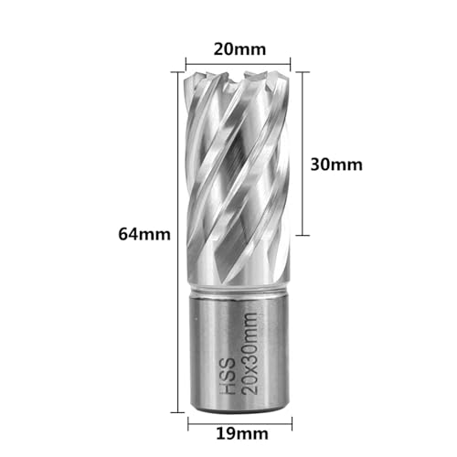 Shank HSS Annular Drill Bit 12-42x30mm TiN Coated Hollow Drill Bit for Metal Cutting Weldon Shank Core Drill Bit (20x30mm) - size: 20x30mm