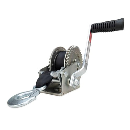 Camco 2000lb Boat Trailer Winch - Manual Hand Crank Boat Winch Features 20-Foot Strap & 2-Way Ratchet - 2,000lb Weight Capacity - Boat Trailer Accessories (50000) - size: 2,000 lb. Capacity