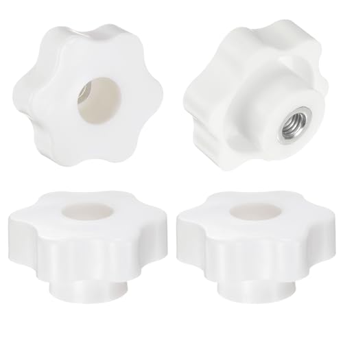 HARFINGTON 4pcs Star Knobs M8 Female Thread 48mm Head Plastic Through Hole Brass Screw-in Clamping Handles Threaded Hand Knobs, White - color: White, size: M8 x 48mm