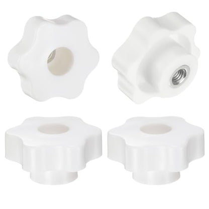 HARFINGTON 4pcs Star Knobs M8 Female Thread 48mm Head Plastic Through Hole Brass Screw-in Clamping Handles Threaded Hand Knobs, White - color: White, size: M8 x 48mm