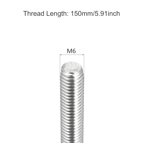 TOP-VIGOR 10Pcs M6-1.0 x 150mm Length Fully Threaded Rod, 304 Stainless Steel Right Hand Threaded Rods, Fully Studding Rod Bar for Anchor Bolts, Clamps, Hangers and U-Bolts - size: M6x150mm, 10pc