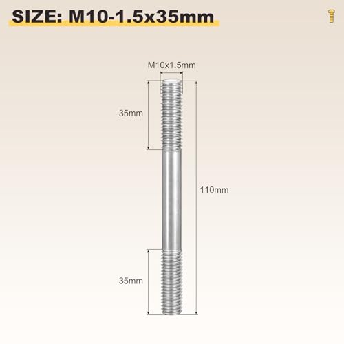 METALLIXITY Double End Threaded Stud Screw(M10x110) SS304 Silver - size: M10 x 110mm