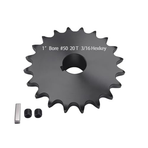 #50 Roller Chain Sprocket 20 Tooth 1" Bore (1/4" Keyway) Black Oxide with 2 Set Screws & Key for Conveyor Farm Equipment Packaging Industrial Heavy Duty Drive, Hardened Steel 50BS20-1 - size: 1 inch, style: 20tooth