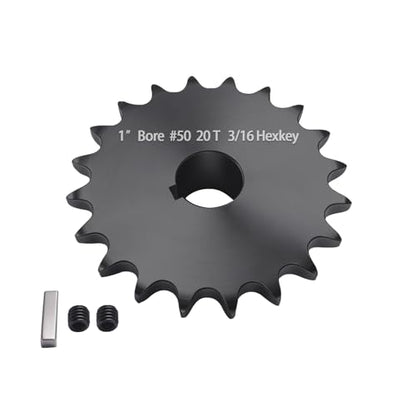 #50 Roller Chain Sprocket 20 Tooth 1" Bore (1/4" Keyway) Black Oxide with 2 Set Screws & Key for Conveyor Farm Equipment Packaging Industrial Heavy Duty Drive, Hardened Steel 50BS20-1 - size: 1 inch, style: 20tooth