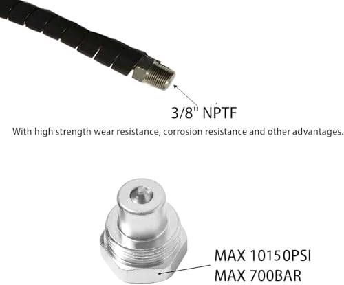 6' 10150psi High Pressure Hydraulic Hose Coupler 3/8" NPT thread Hydraulic Hose Assembly,1/4" ID x 6ft (BLACK, 6' 10150 PSI 3/8")