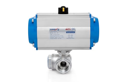 UNOX 1" Double Acting Pneumatic Actuated T Port 3 Way Ball Valve, SS304 Stainless Steel, Threaded NPT, Industrial Use - color: No Limit Switch Box, size: 1 Inch