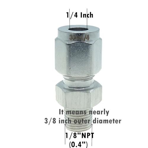 1 Piece 1/4" Tube OD x 1/8" NPT Male Pipe Double Ferrule Compression Fitting Straight Adapter Connector 304 Stainless Steel,1000 Psi - size: 1/4"OD x 1/8"NPT, style: 1 piece