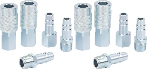 1/2” Air Hose Fittings Set, High Flow 2PCS I/M Industrial Type Coupler with 1/2” FNPT, 3PCS Plugs with 1/2” NPT, 5PCS Steel Air Compressor Accessories Quick Connect Fittings 300PSI (Pack of 2) - size: 0.5 inches (Pack of 2)