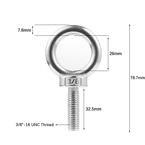 4Pcs 3/8"-16 x 1-1/4" UNC Lifting Ring Eye Bolt Eyebolts Stainless Steel - size: 1.25 inches