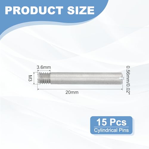 PATIKIL M3 x 20mm Slotted Cylindrical Pin, 15 Pcs 304 Stainless Steel Dowel External Thread Slotted Pin Screw for Home Furniture Cabinet Improvement, Silver Tone - size: M3 x 20mm