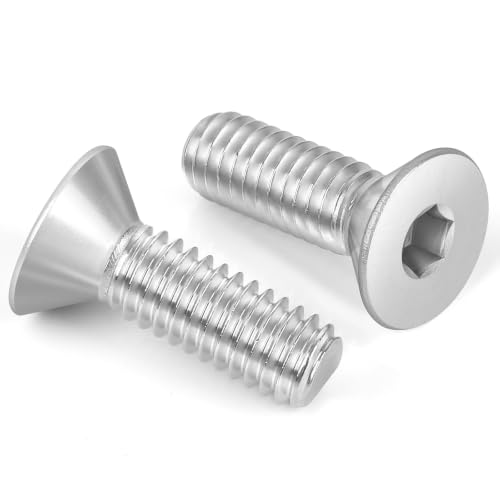 50 PCS 1/4"-20 x 1/2" Flat Head Socket Cap Screws Bolts, Countersunk Allen Bolts, Stainless Steel 304, Full Thread, Bright Finish, Screwdriver Included - color: Silver, size: 1/4"-20 x 1/2"