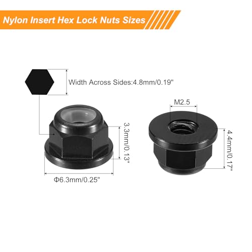 uxcell Nylon Insert Hex Lock Nuts 20Pcs M2.5 x 0.45mm Aluminum Alloy Black - size: M2.5 x 0.45mm