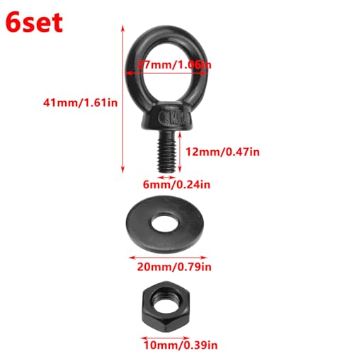 Antrader M6 Eye Bolts with Nuts for DIY,Furniture,Swing and Outdoor Use - size: M6