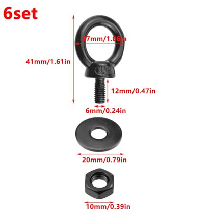 Antrader M6 Eye Bolts with Nuts for DIY,Furniture,Swing and Outdoor Use - size: M6