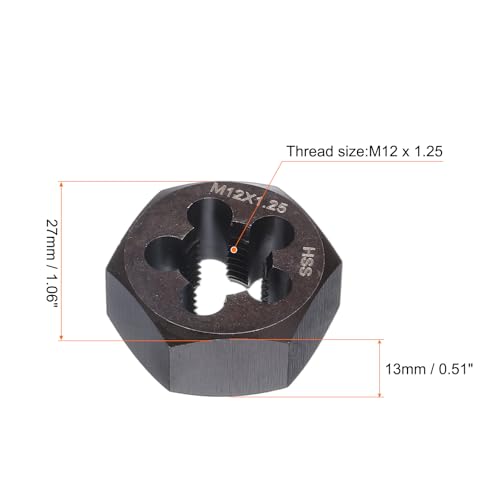 HARFINGTON Hex Threading Die M12 x 1.25 Metric Thread Right Hand High Speed Steel Rethreading Fixed Die Screw Cutting Tapping Repair Tool - size: M12 x 1.25