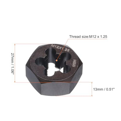 HARFINGTON Hex Threading Die M12 x 1.25 Metric Thread Right Hand High Speed Steel Rethreading Fixed Die Screw Cutting Tapping Repair Tool - size: M12 x 1.25