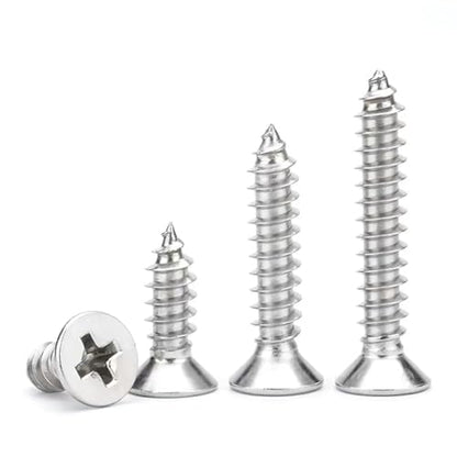 M2.6 x 16mm Flat Head Wood Self Tapping,Sheet Metal Screws,Phillips Drive Countersunk Wood Screws,304 Stainless Steel （A2-70,GB846,Plain Finish，100 Pcs - size: M2.6 x 16mm（100 Pcs）