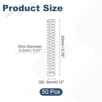 uxcell 50Pcs 304 Stainless Steel Compression Springs,0.2mmWD, 3mm ODx20mm L - size: 3mmx20mm