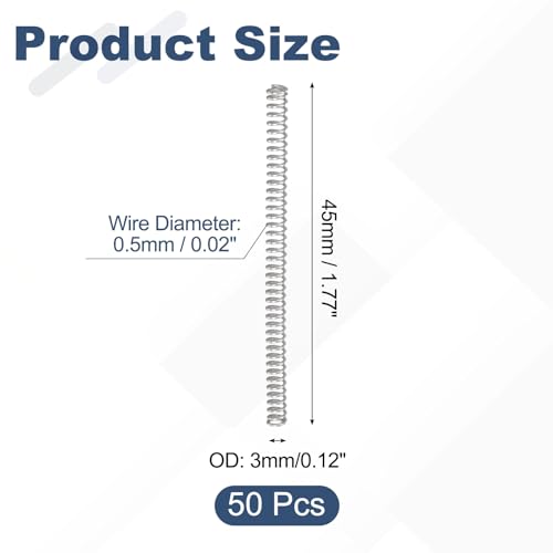 uxcell 50Pcs 304 Stainless Steel Compression Springs,0.5mmWD, 3mm ODx45mm L - size: 3mmx45mm
