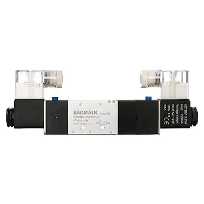 Baomain Pneumatic Solenoid Air Valve 5 Way 3 Position PT1/4" Internally Piloted Acting Type Double Electrical Control Midst Pressure 4V230P-08 (AC 110V) - size: AC 110V
