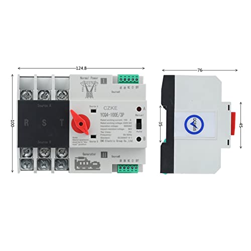 YCQ4-100E/3P Dual Power Automatic Transfer Switch 220V AC 8kA Din Rail ATS Switches Uninterrupted Power 63A 100A (Color : 3P, Size : 100A) - size: 100A