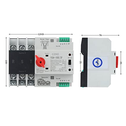 YCQ4-100E/3P Dual Power Automatic Transfer Switch 220V AC 8kA Din Rail ATS Switches Uninterrupted Power 63A 100A (Color : 3P, Size : 100A) - size: 100A