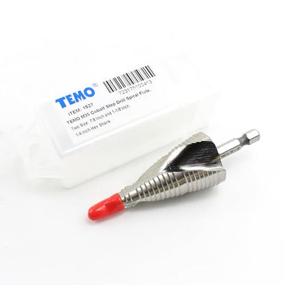 TEMO M35 Cobalt Spiral Step Drill Unibit Bit 7/8"&1-1/8" 2 Size, 1/4" Shank - size: 7/8" - 1-1/8", style: Spiral