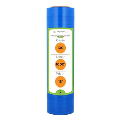 PSBM Dark Blue Plastic Hand Stretch Film/Wrap 18" x 1000' 100 GA 4 Rolls - color: Blue, size: 4 Rolls