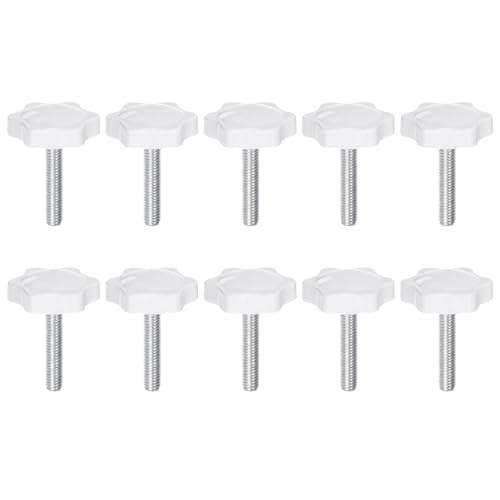 HARFINGTON 10pcs Star Knobs M6 x 30mm Male Thread 32mm Plastic 6-Point Head Stud Knob Hand Tightening Clamping Screw Replacement Threaded Handle, White - size: M6 x 30mm