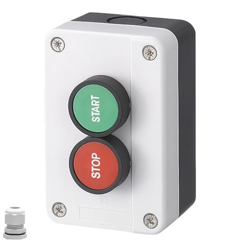 22mm Momentary Push Button Switch Station Box Emergency Stop Buttons IP65 Waterproof Control Switch for Gate Opener Self-Resetting Self-Locking Industrial Hand-Held Control Box(Two Button) - size: 2 Button ( START STOP ）
