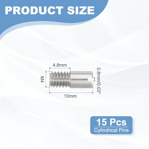PATIKIL M4 x 10mm Slotted Cylindrical Pin, 15 Pcs 304 Stainless Steel Dowel External Thread Slotted Pin Screw for Home Furniture Cabinet Improvement, Silver Tone - size: M4 x 10mm