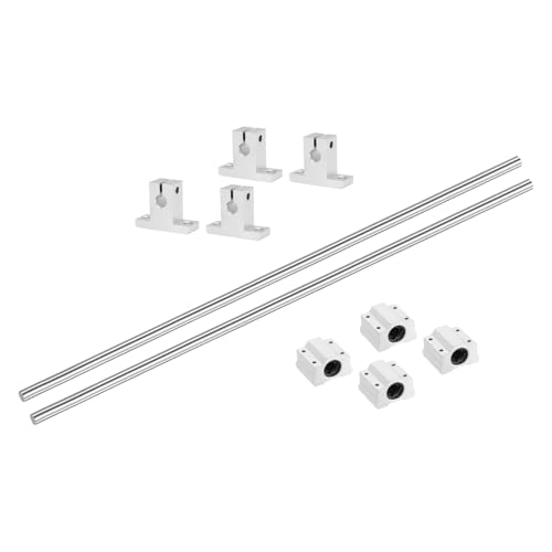 uxcell 2 Pcs 8mm x 500mm Linear Motion Rail Shaft Slide Guide with 4 Pcs SCS8UU Bearings and 4 Pcs SK8 Rail Support Linear Motion Rod Shaft Guide Set for CNC Machine 3D Printer, Silver - size: 500mm