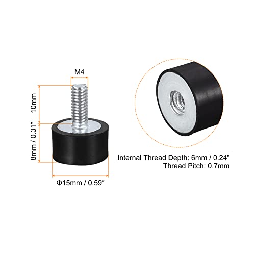 uxcell Rubber Mounts 8pcs M4 Male/Female Vibration Isolator Shock Absorber, for Garage Motor Air Compressor Car Boat Bobbins, D15mmxH8mm - size: M4x15mmx8mm