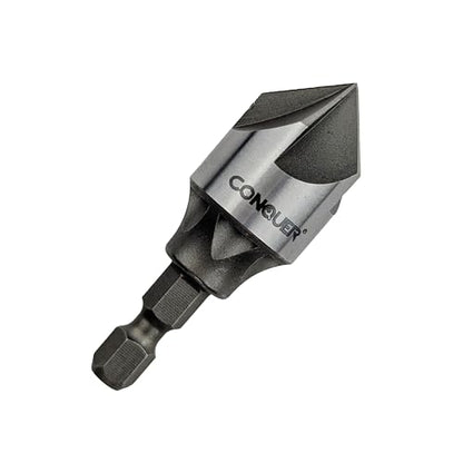 CONQUER 5 Flute Metal Countersink Drill Bit, 1/4" Hex Shank, 1/8"-3/4" - size: 1/8"-3/4" (3-19mm)