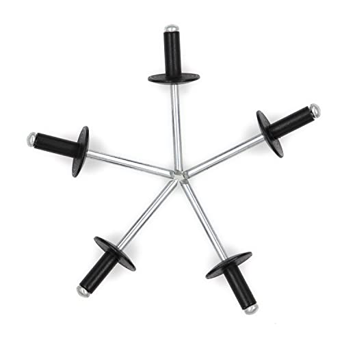 Alloypro 60pcs Black Large Flange Blind Rivets, Aluminum,Flange Diameter 5/8" (16 mm),Pop Rivets Assortment Kit Blind Rivet,3/16" x 1/2",Grip Range(4.8-8mm) - size: Black 4.8*13mm