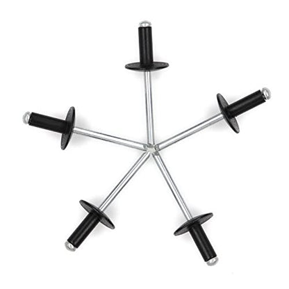 Alloypro 60pcs Black Large Flange Blind Rivets, Aluminum,Flange Diameter 5/8" (16 mm),Pop Rivets Assortment Kit Blind Rivet,3/16" x 1/2",Grip Range(4.8-8mm) - size: Black 4.8*13mm